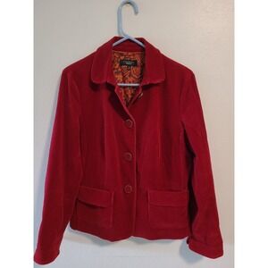 Talbots Red Corduroy Jacket Blazer 10 Textured Buttons Pockets